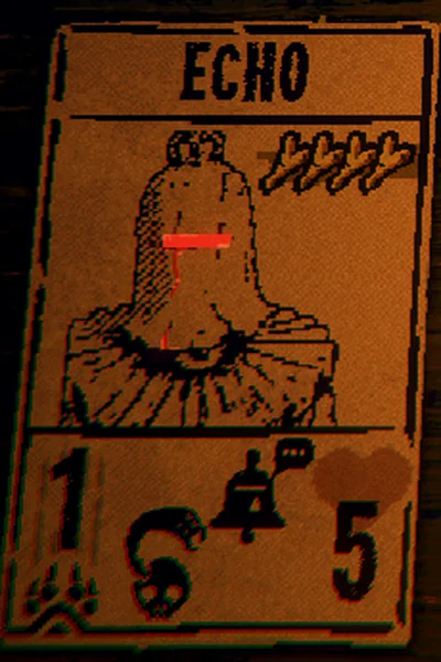 Echo's card in game: bell helm with a red glowing slit, 5 health