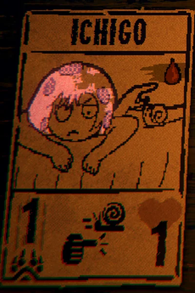 Ichigo's card in game: ink drawing with faded pink glowing hair
