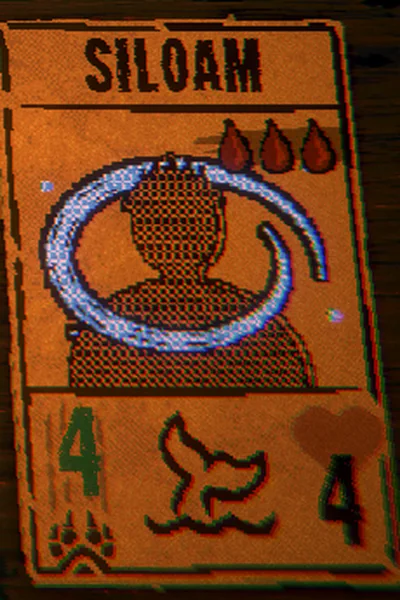 Siloam's card in game: hatched figure inside a blue glowing water ring