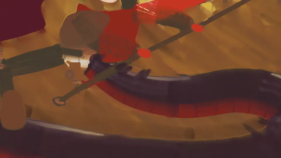 Close-up: Jefrie's tail leaving her lower back as a thin black band