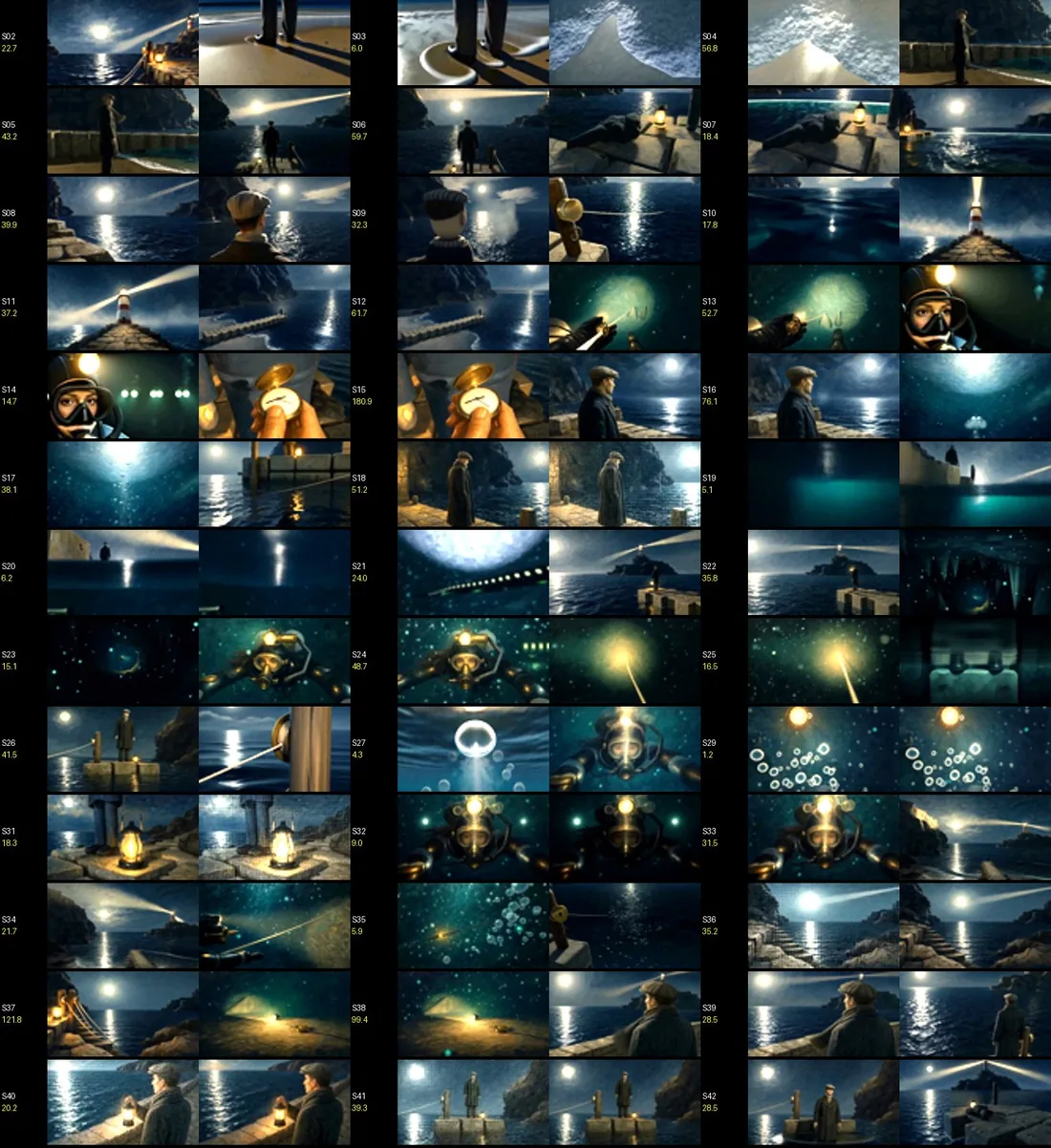 Frame pairs either side of each detected cut in the Moonlight music video