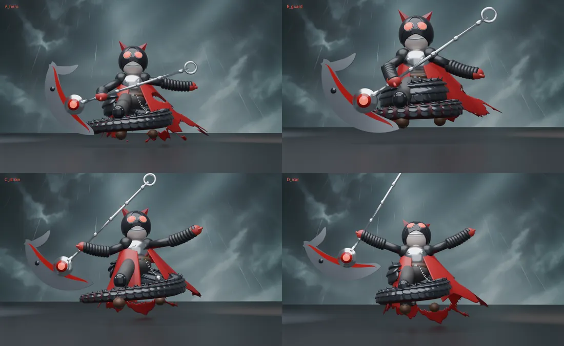 Four poses of the blockout