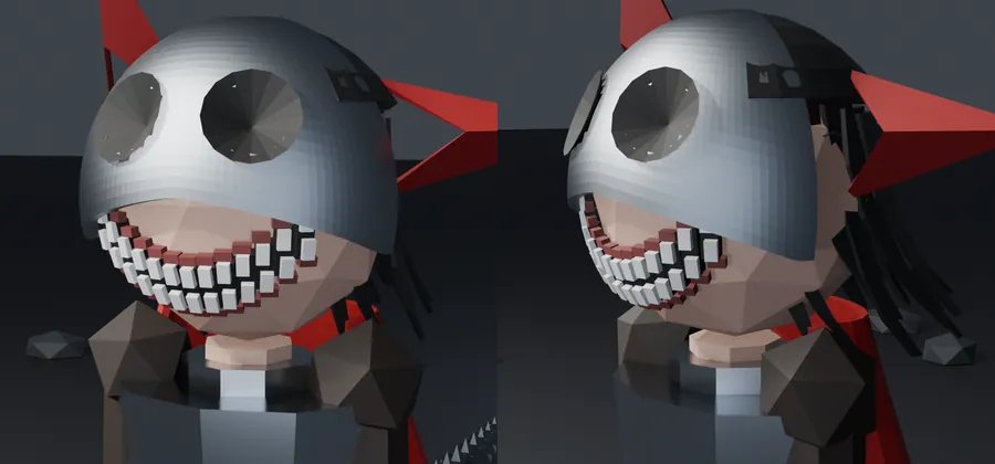 Close-up of the reworked head with the grin