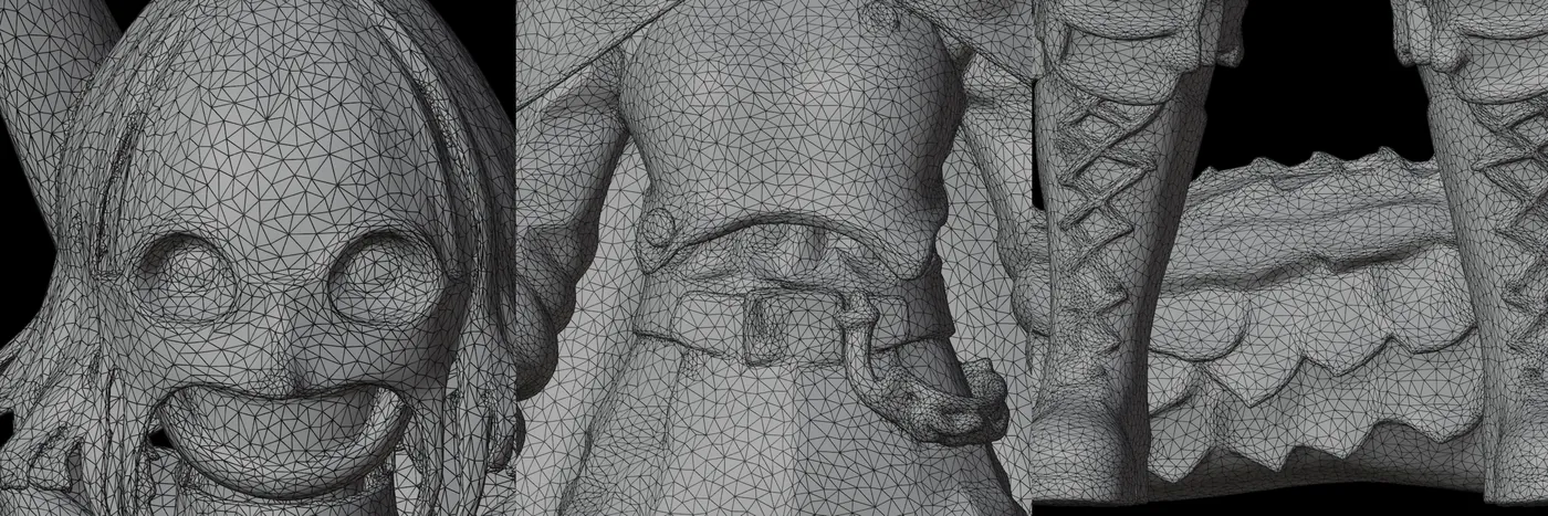 Wireframe close-ups of the TRELLIS.2 mesh