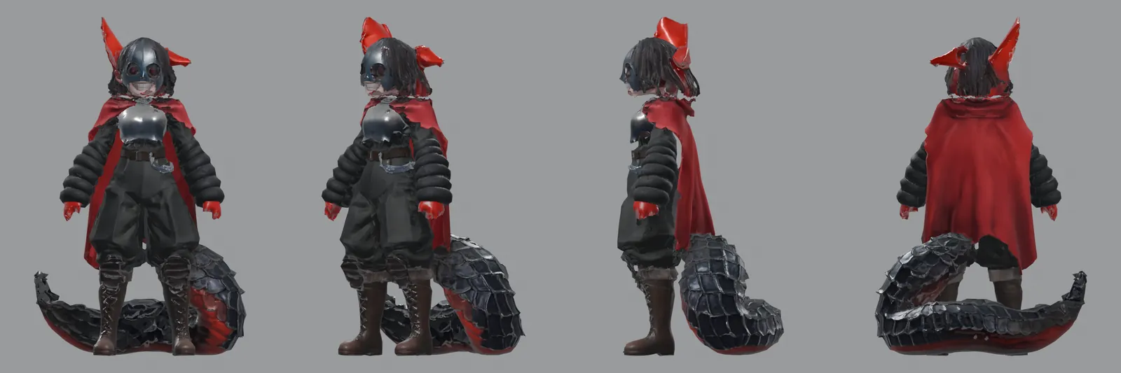Low-poly body with the detailed head merged on