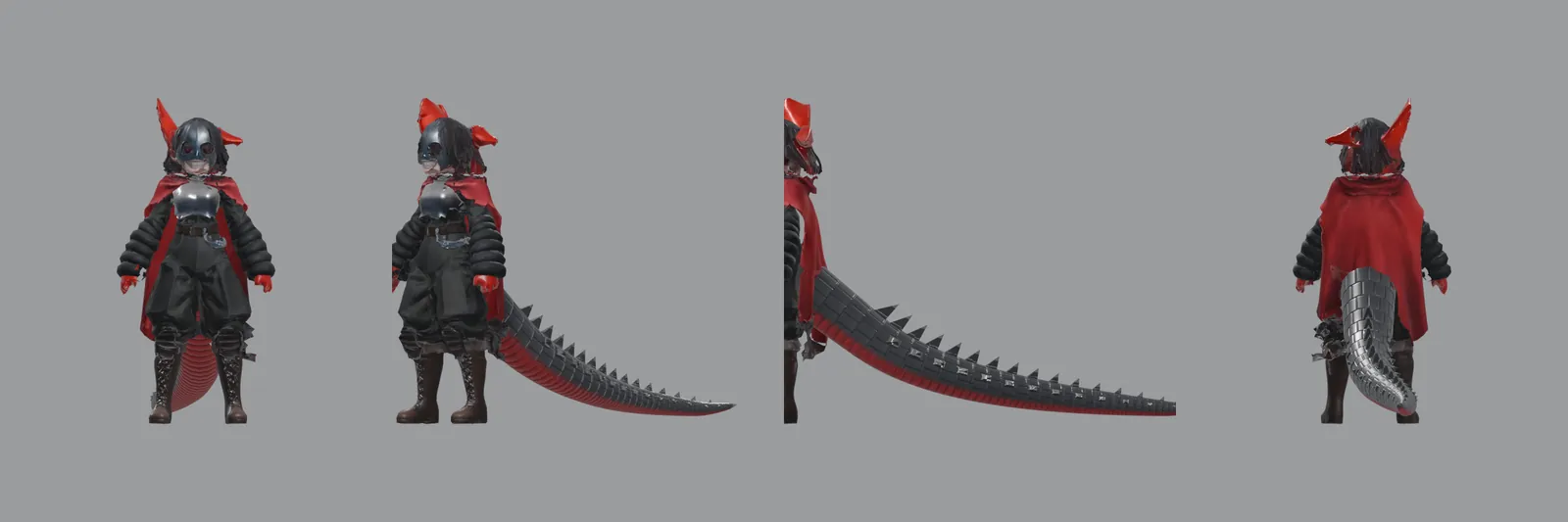 v2 with a straight tapering tail, repaired cape and ears