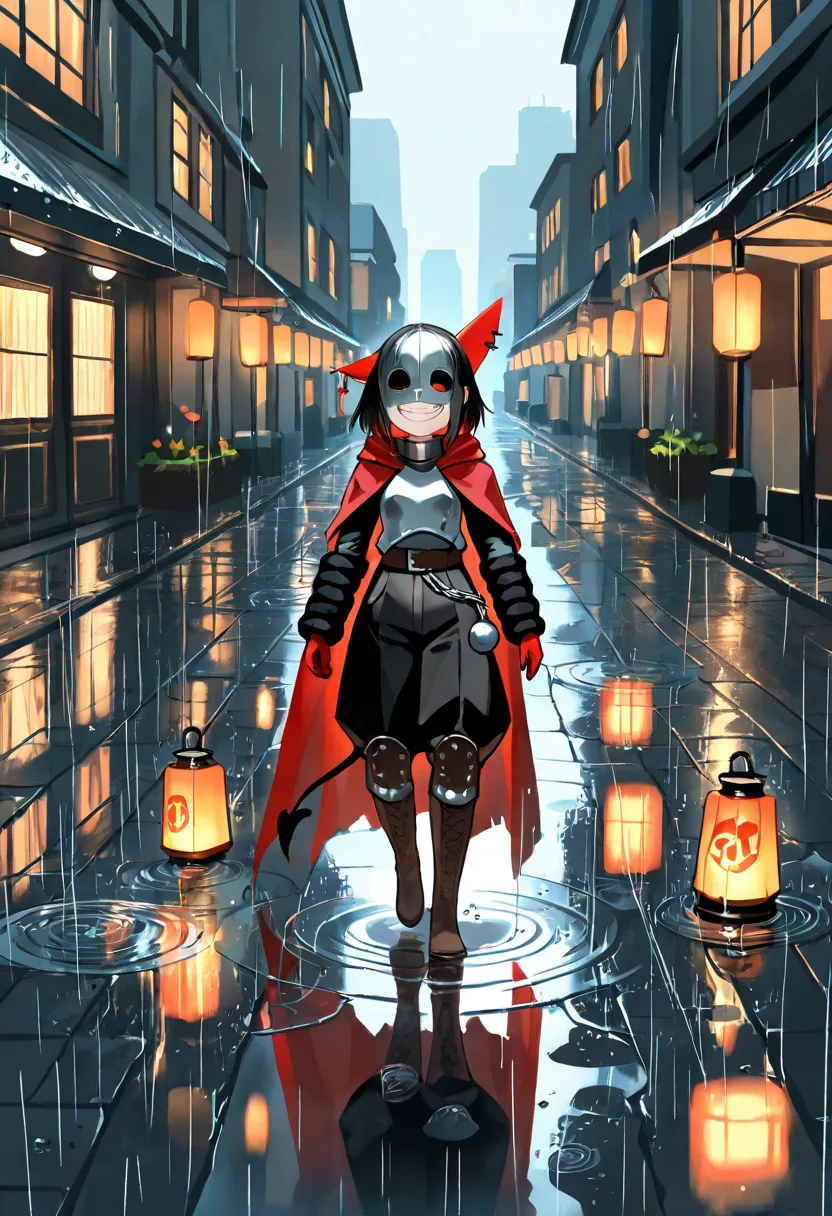 LoRA: Jefrie walking a rainy lantern-lit street