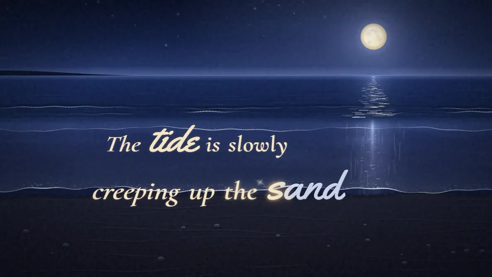 Scene 1: moonlit shore, the lyric The tide is slowly creeping up the sand lit across the water's edge.