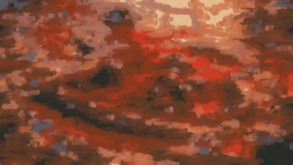 Sonnet low, first stage: soft blobs of red, orange and dark brown in roughly the right places